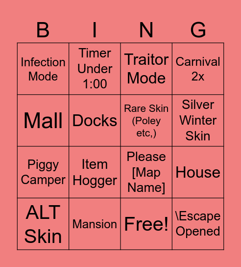 PIGGY Bingo Card