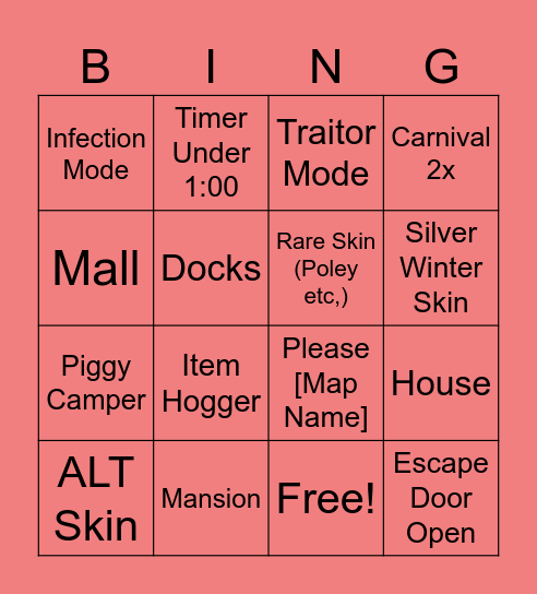 PIGGY Bingo Card