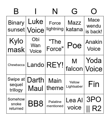 New star wars trailer Bingo Card