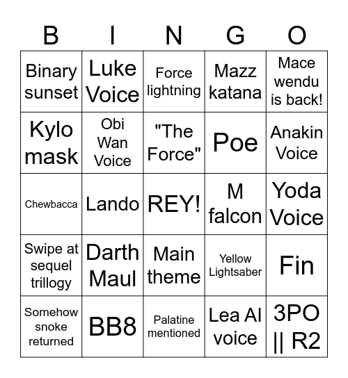 New star wars trailer Bingo Card