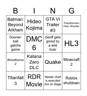 TGA 2025 Bingo Card