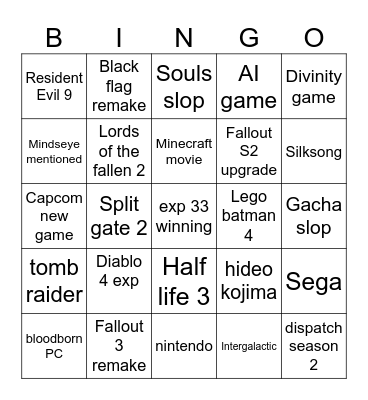game awards exp Bingo Card