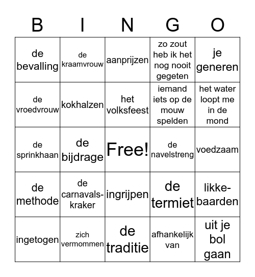 woordenschat thema 3 Bingo Card