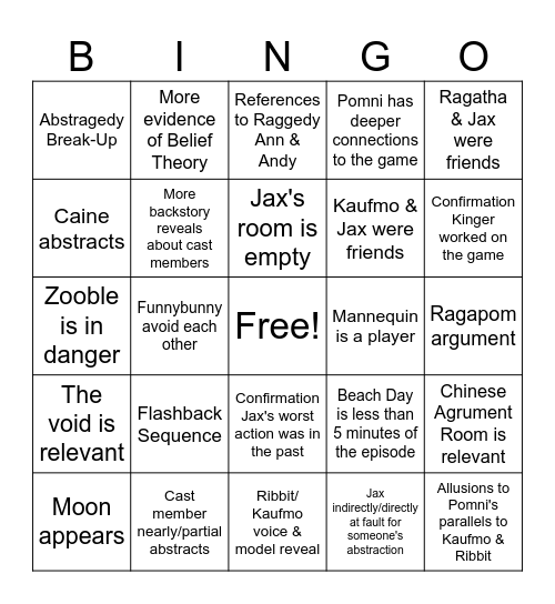 TADC EPISODE 7 Bingo Card
