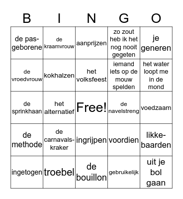 woordenschat thema 3 Bingo Card