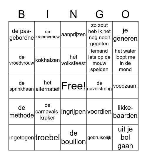 woordenschat thema 3 Bingo Card