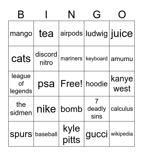 Untitled Bingo Card