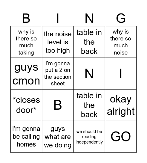Untitled Bingo Card