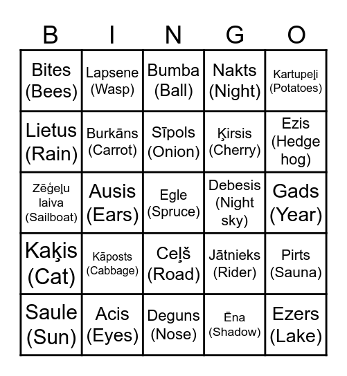 Vecgada vakars Bingo Card
