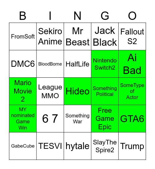 GOTY25 Bingo Card