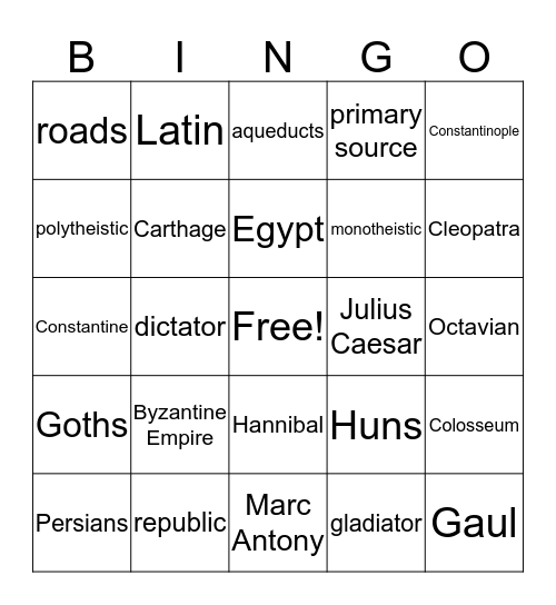 Roman Bingo Card