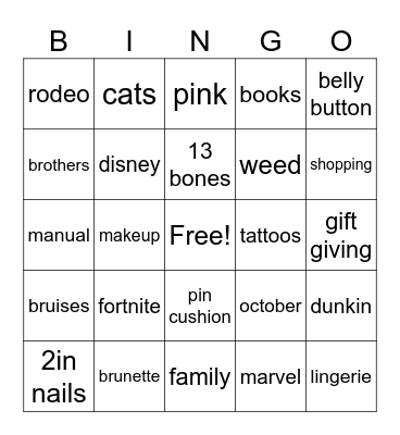 Untitled Bingo Card