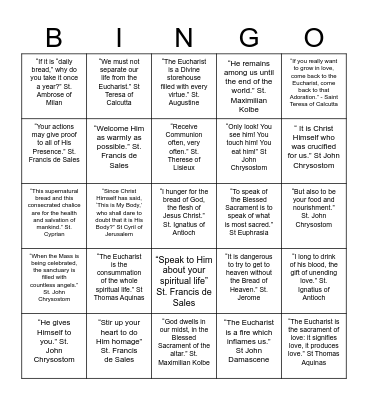Eucharistic Fire Bingo Card