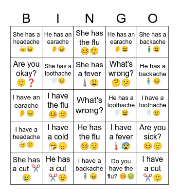 B2 L5 I have the flu 🤒😕 Bingo Card