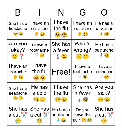 B2 L5 I have the flu 🤒😕 Bingo Card