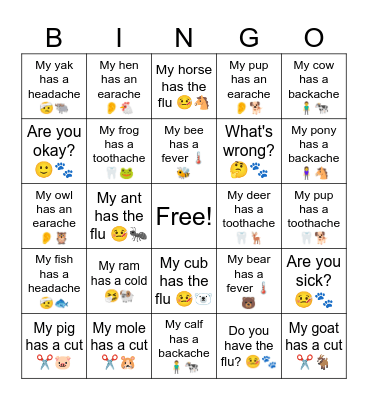B2 L6 My pup has an earache 👂🐕 Bingo Card