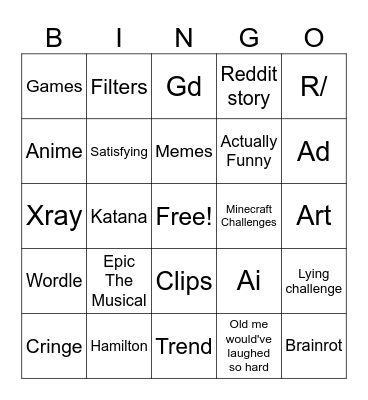 Yt shorta Bingo Card