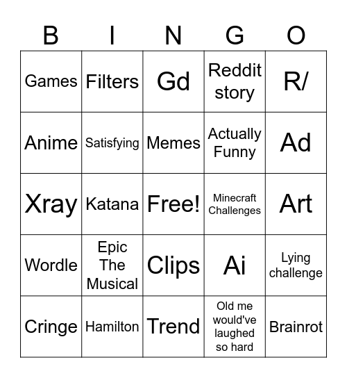 Yt shorta Bingo Card