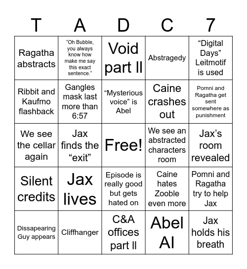 TADC Ep 7 Bingo Card