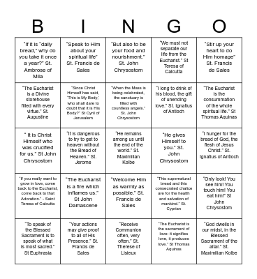 Eucharistic Fire Bingo Card