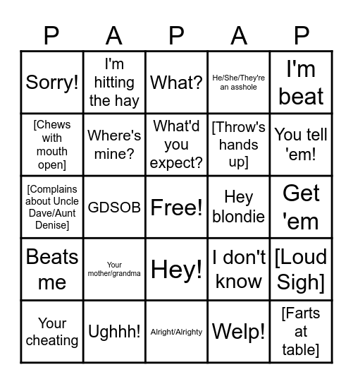 Papap Bingo Card