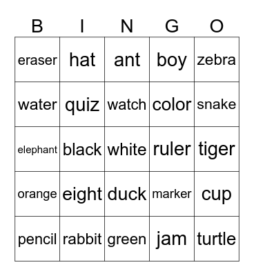 3 grade vocab Bingo Card