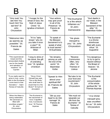 Eucharistic Fire Bingo Card