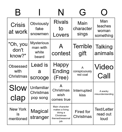 Cheesy/Bad Christmas Movie Bingo Card