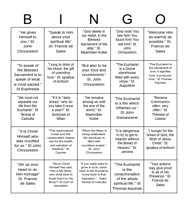 Eucharistic Fire Bingo Card