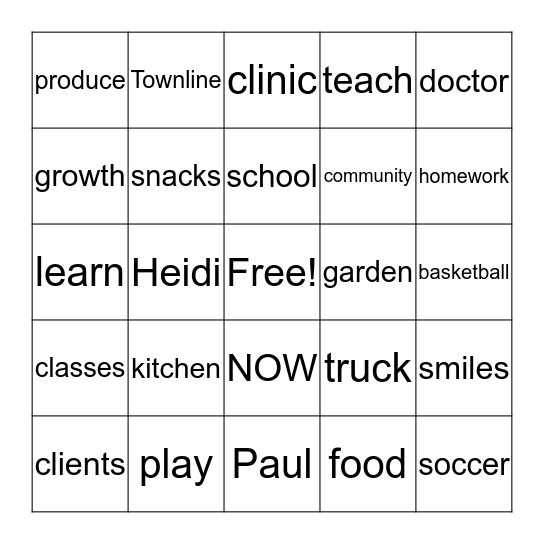 Streams of Hope Bingo Card