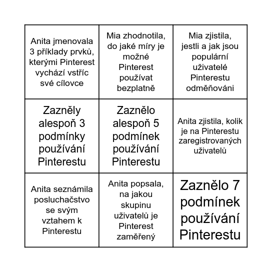 Pinterest – cílová skupina a business model Bingo Card