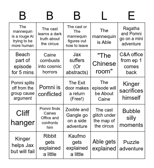TADC Episode 7 Bingo Chart Bingo Card