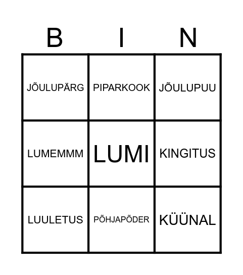 JÕULUBINGO Card