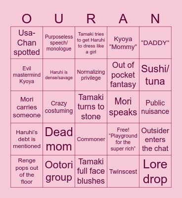 Ouran High School Host Club Bingo Card