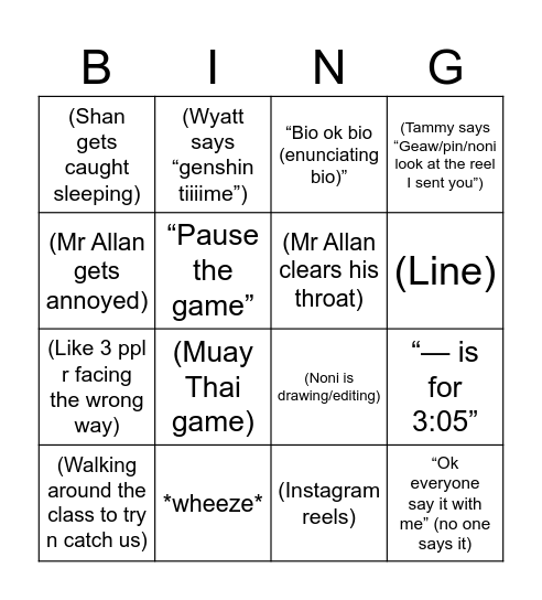 Bio Bingo Card