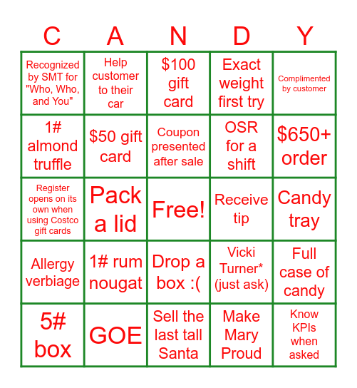 Candy Box Bingo Card