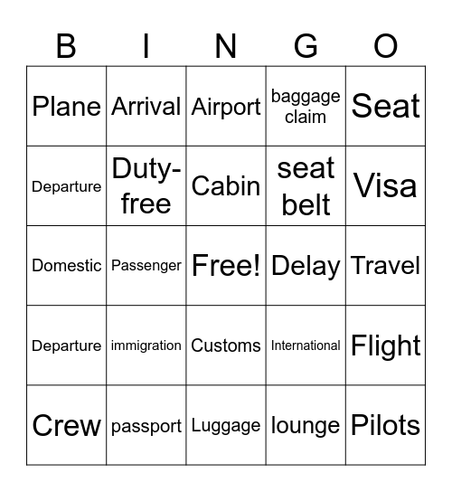 The Airport Vocabulary Bingo Card