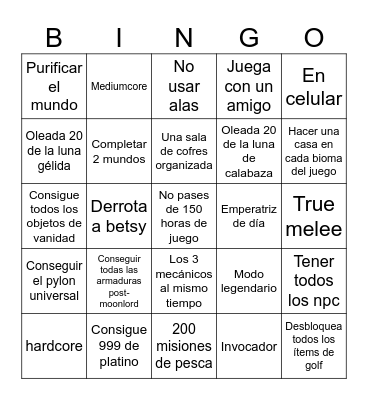 Terraria Bingo Card