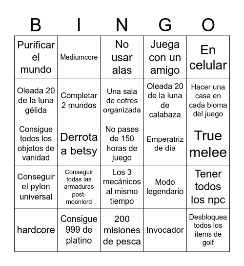 Terraria Bingo Card