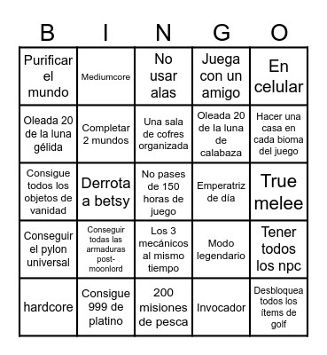 Terraria Bingo Card