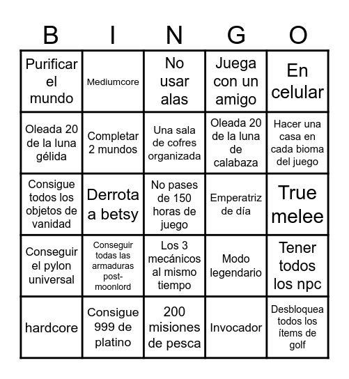 Terraria Bingo Card