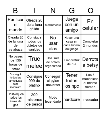Terraria Bingo Card