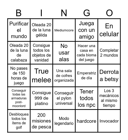 Terraria Bingo Card