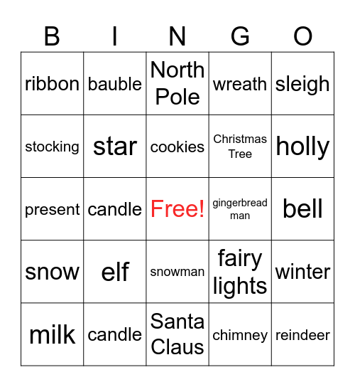 Merry Christmas Bingo Card
