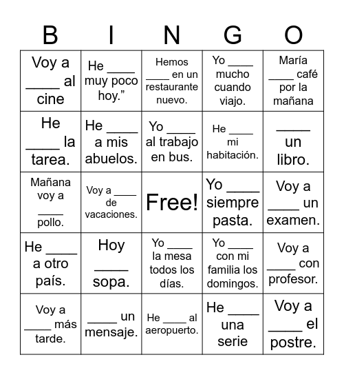 Tiempos verbales Bingo Card
