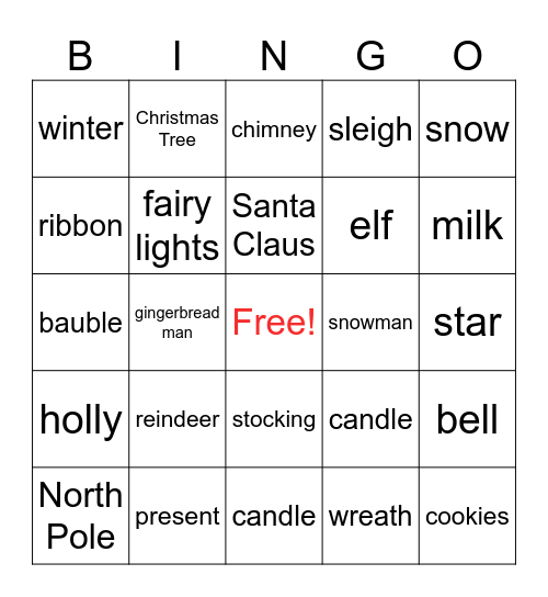 Merry Christmas Bingo Card