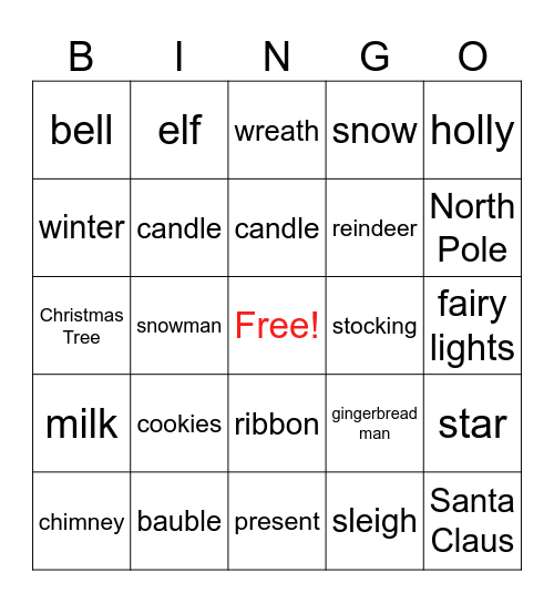 Merry Christmas Bingo Card