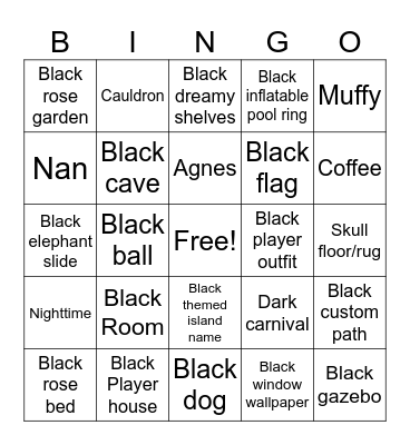 Black ACNH Bingo Card