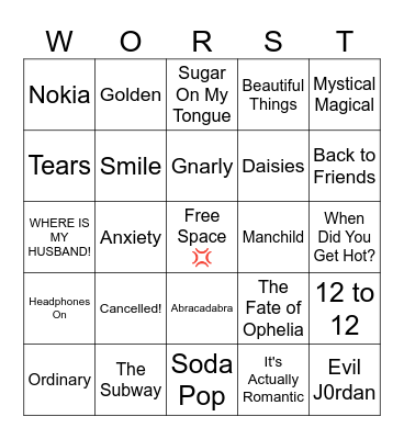 Buckley Worst Songs 2025 Bingo Card