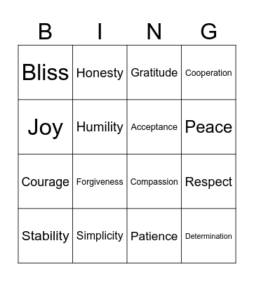 Spiritual Style Bingo Card